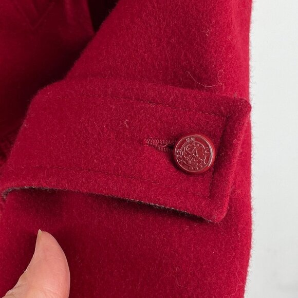 Sessun France Ted Red Cropped Pea Coat Double-Breast Wool-Blend Knit Trim Large - Picture 9 of 14